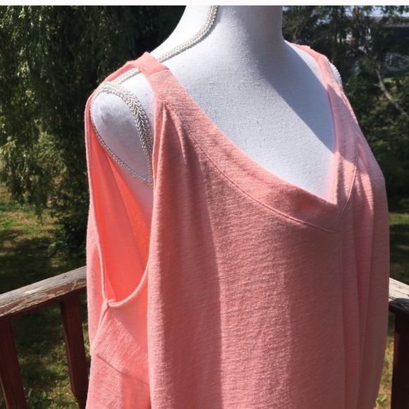 New! Pink Jersey Knit Cold Shoulder V Neck Blouse - Picture 2 of 6